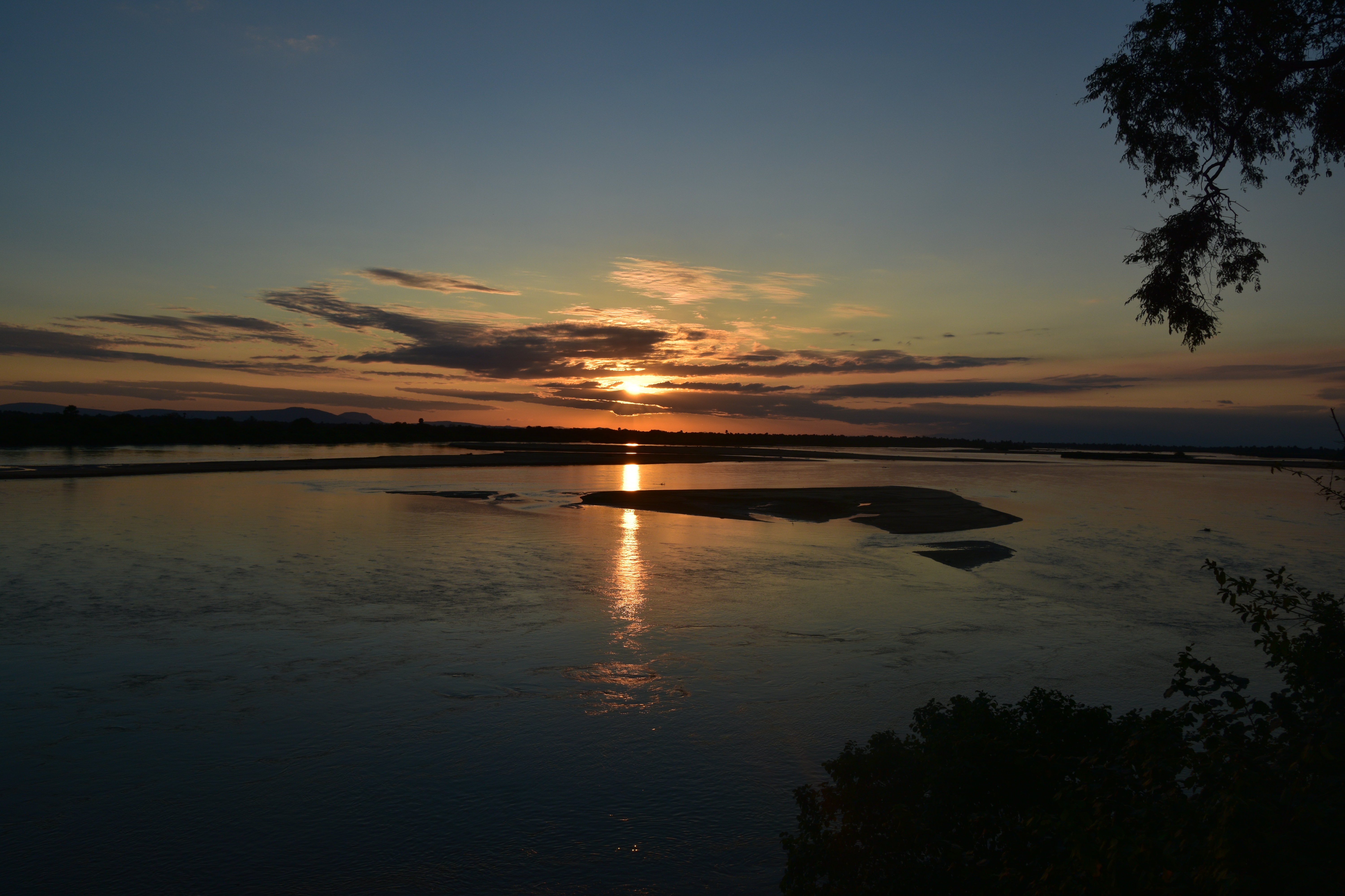 Sunset reflected across the Rufiji River in the Selous region