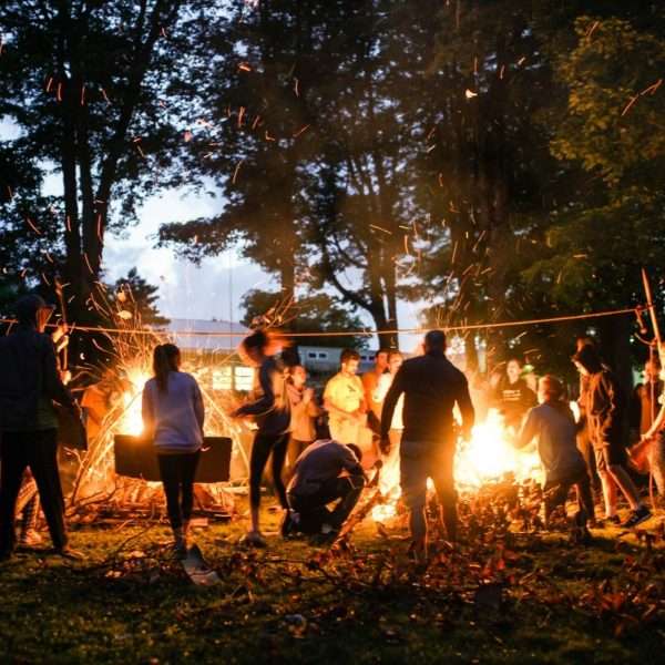 Campfire gathering in the evening