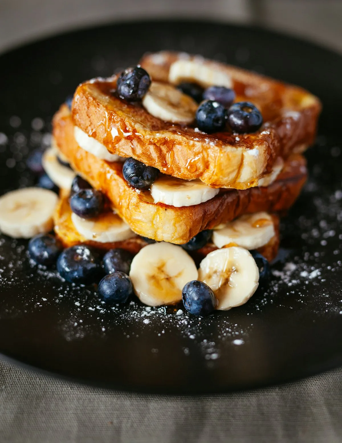 Breakfast spread with waffles